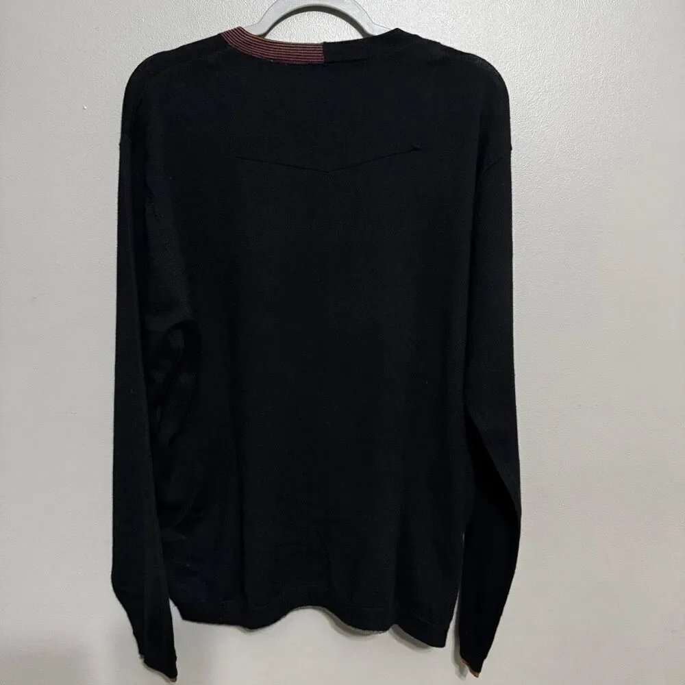 Robert Graham Wool V Neck Pullover Sweater Fitted black size XL